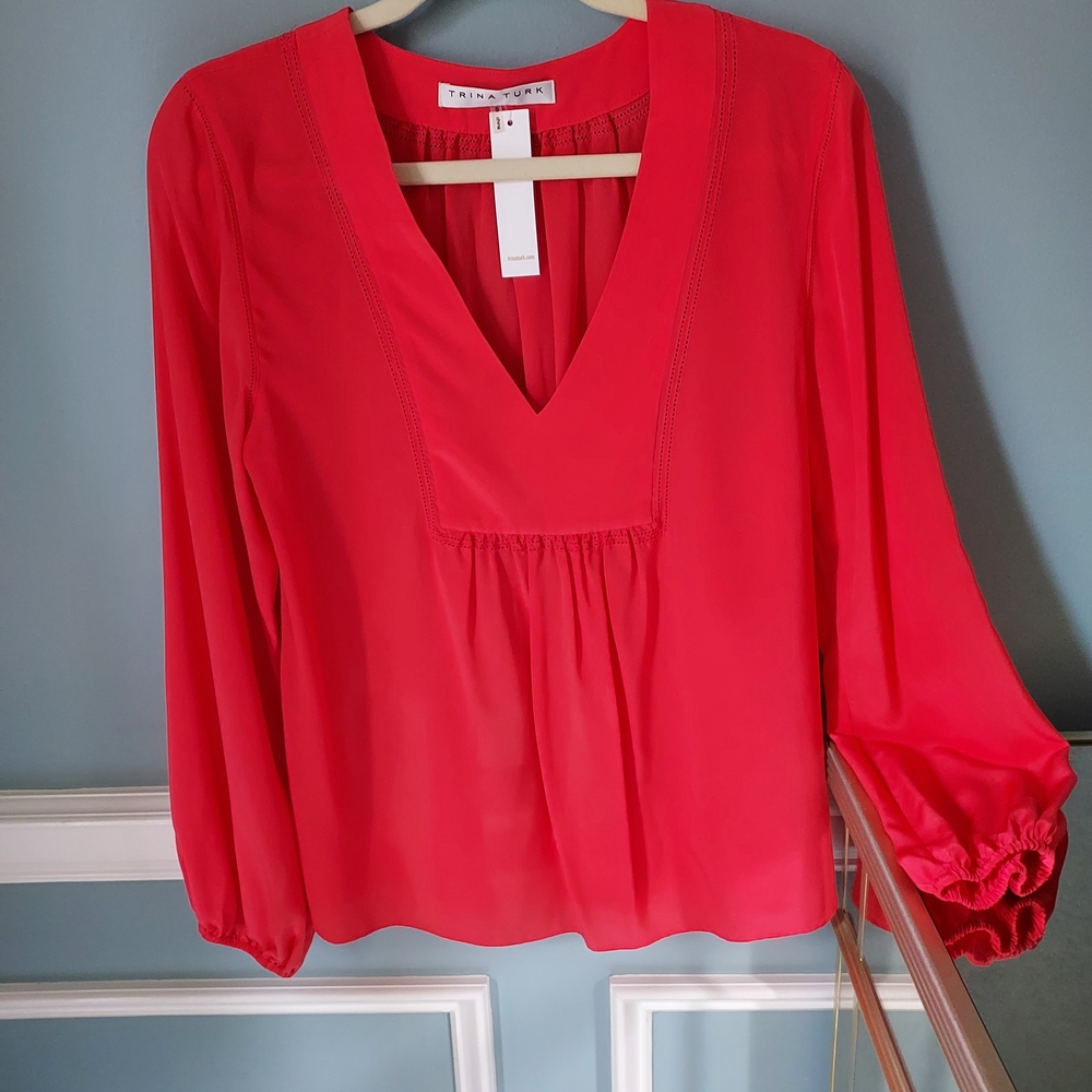 Abrand Vibrant Red V-Neck Blouse